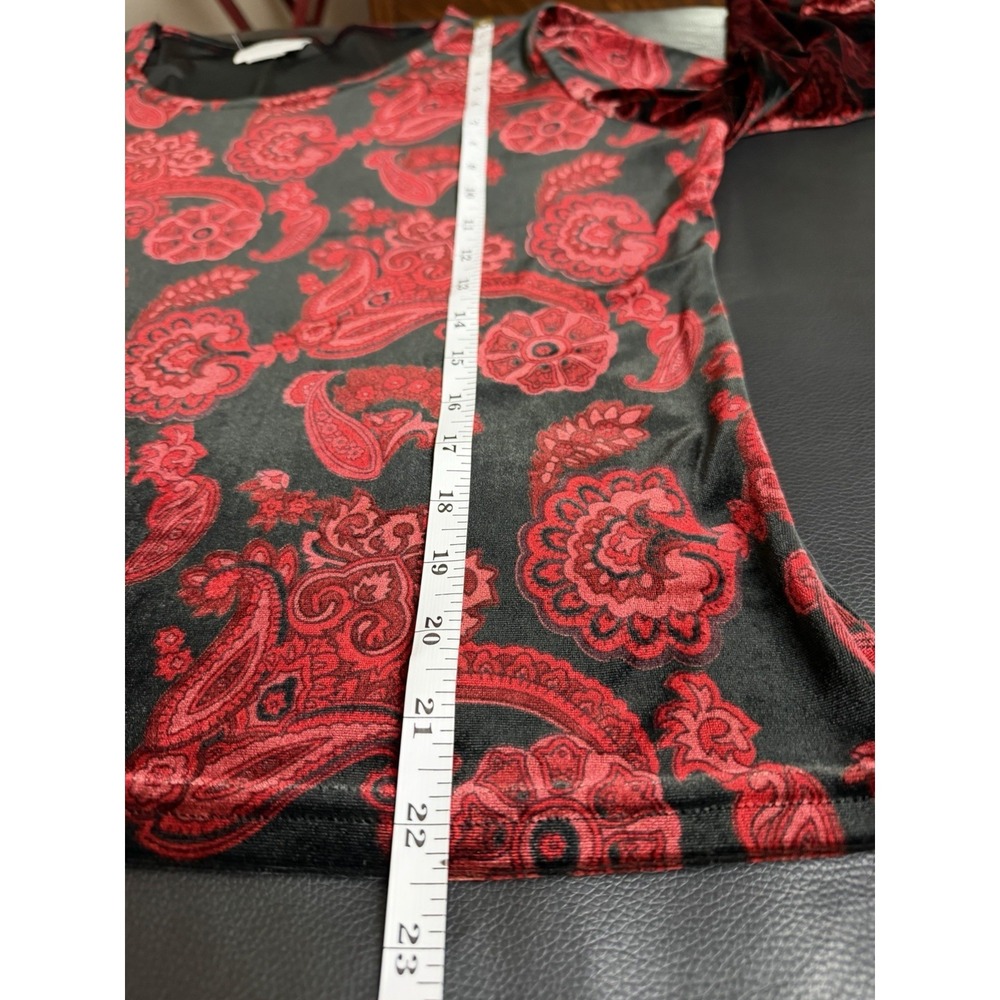 Vtg Worthington Red Black Paisley Velvet Top 3/4 Sleeve L / XL Y2K Whimsigoth - Picture 6 of 10